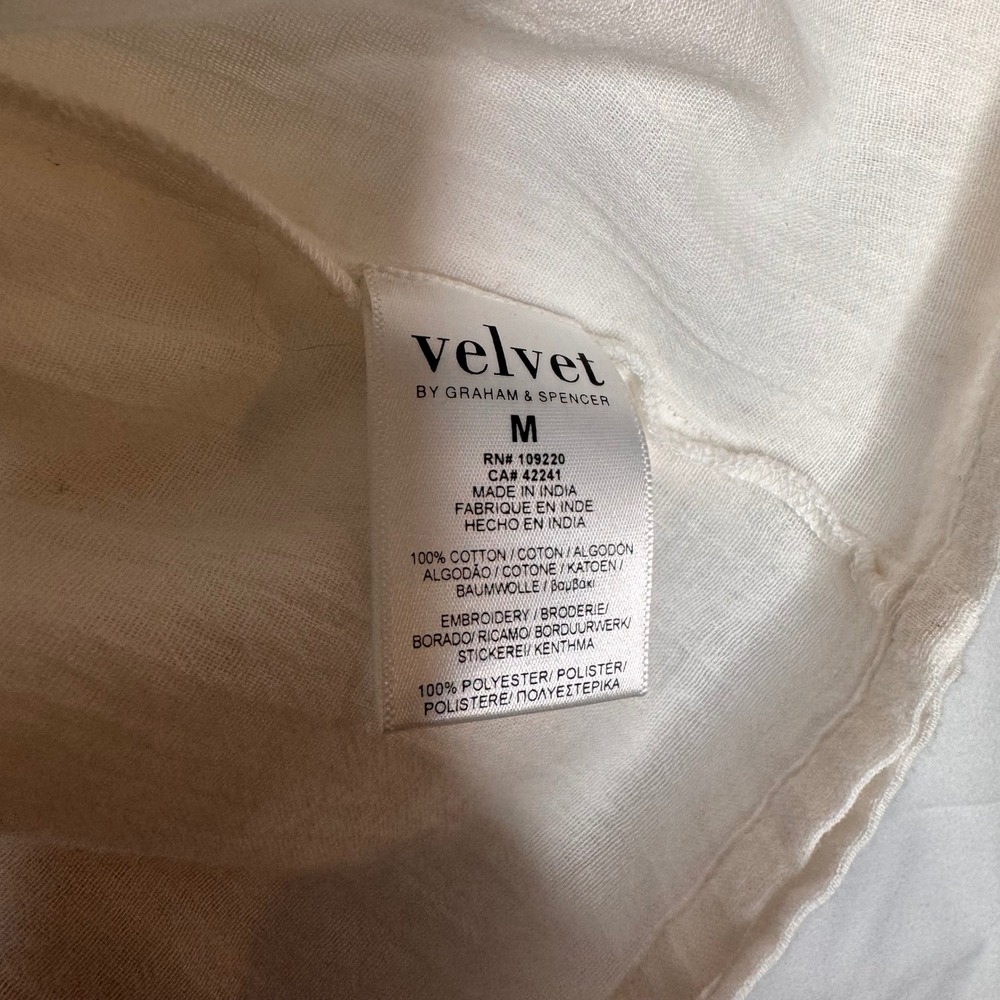 Velvet by Graham & Spencer 100% Cotton Embroidered Peasant Ivory Blouse Top Med - Picture 11 of 12